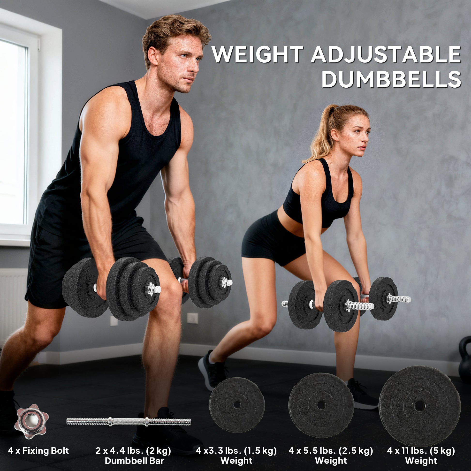 Soozier Adjustable 2 x 44lbs Weight Dumbbell Set for Weight Fitness Training Exercise Fitness Home Gym Equipment, Black 