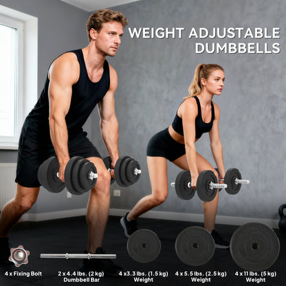 Soozier Adjustable 2 x 44lbs Weight Dumbbell Set for Weight Fitness Training Exercise Fitness Home Gym Equipment, Black 