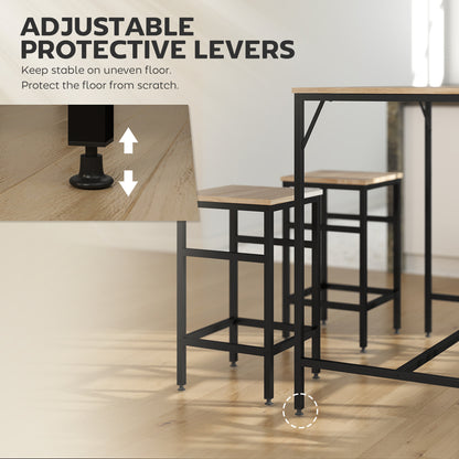 5 Pieces Industrial Rectangular Bar Table Set, Dining Table Set Breakfast Table with 4 Stools for Dining Room, Kitchen, 