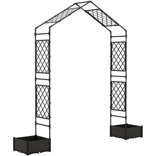 Garden Arch Outdoor Trellis Arbor with 2 Planter Boxes, 90.6" x 15.7" x 88.2", Black