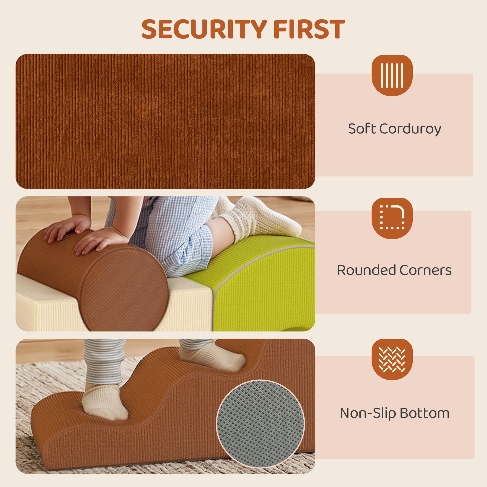 Qaba 5-Piece Foam Climbing Blocks with Non-Slip Bottom, Removable Washable Cover for Crawling or Building, Playroom, Nur