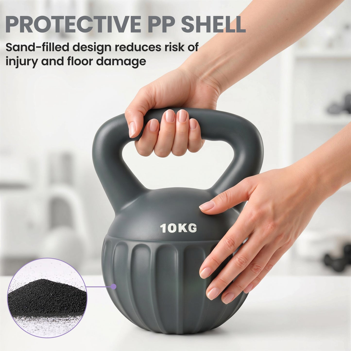 Soozier Kettlebell, 22 lbs Kettle Bell with Non-Slip Handle for Home Gym, Weight Lifting and Strength Training, Grey