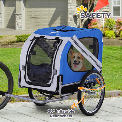 Dog Bike Trailer Pet Cart Bicycle Wagon Cargo Carrier Attachment for Travel with 3 Entrances Large Wheels, White
