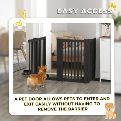 4 Panel Free Standing Wooden Pet Gate with Open Door Black