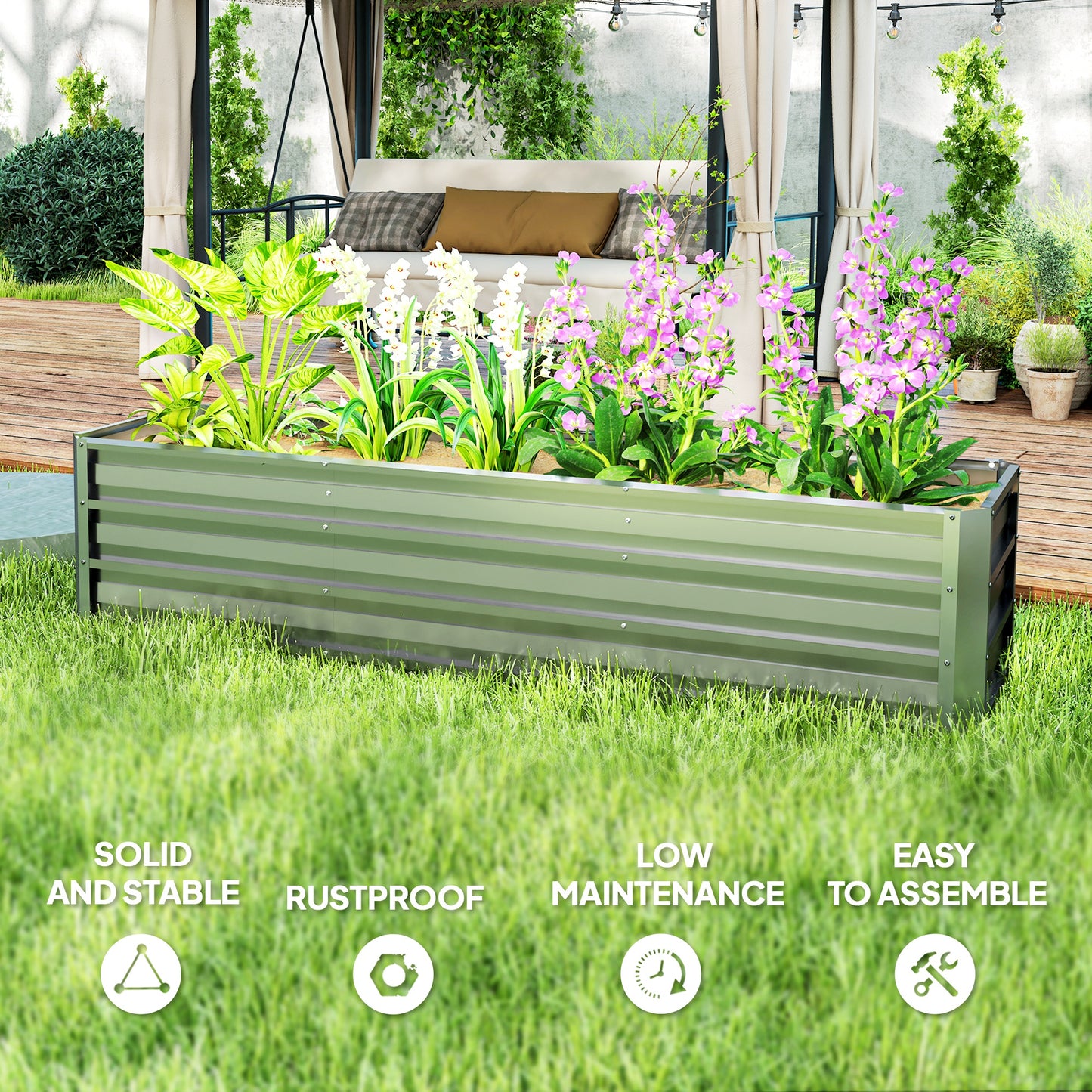 6' x 1.5' x 1.3' Galvanized Raised Garden Bed, Elevated Large Metal Planter Box w/ Install Gloves for Backyard, Patio to