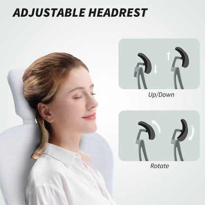 Office Chair, Mesh Computer Desk Chair with Adjustable Headrest, 4D Lumbar Support, Flip-up Arm, White