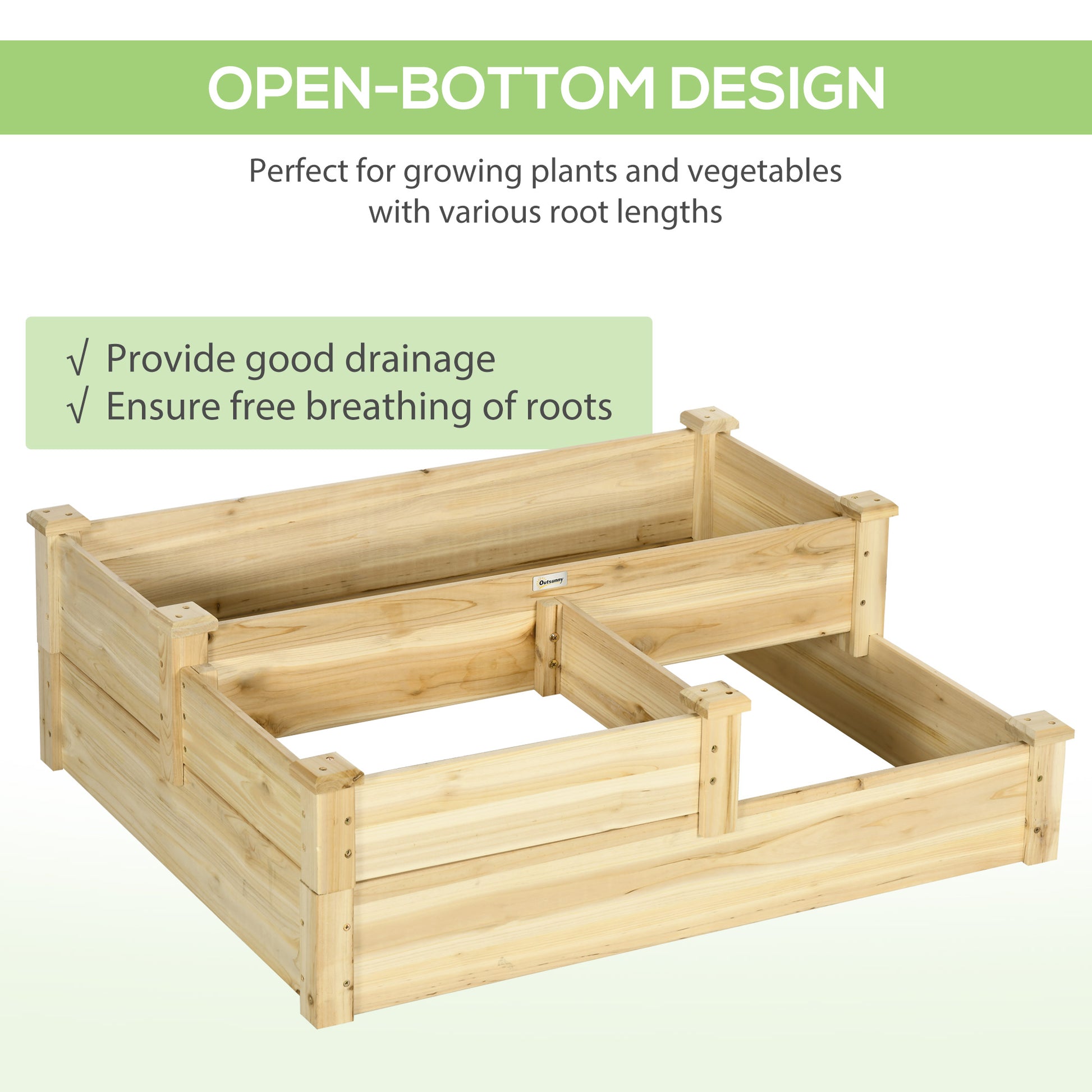 3 Tier Raised Garden Bed, 42.5" x 34.6" x 14.2" Wooden Raised Planter Box Kit for Growing Vegetables, Herbs, Flowers, Na