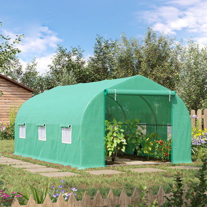 15' x 10' x 7' Walk-in Greenhouse Outdoor Plant Tunnel Warm Hot House w/ Roll Up Door and 6 Mesh Windows, Steel Frame, G