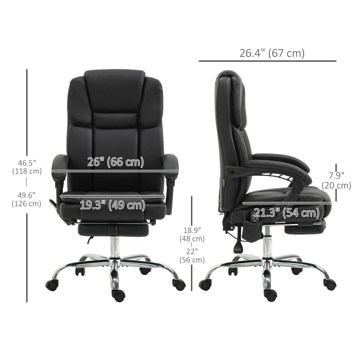 Massage Office Chair, Reclining Executive Office Chair with 6-Point Vibration, Footrest and High Back, Black