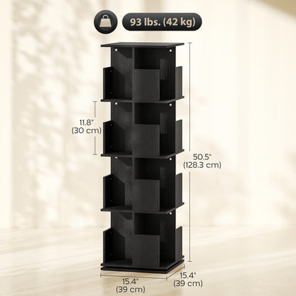 360° Rotating Bookcase with Anti-Tipping Straps, Anti-Slip Foot Pads, 4 Tier Bookshelf with 16 Cubbies for Books, Plants