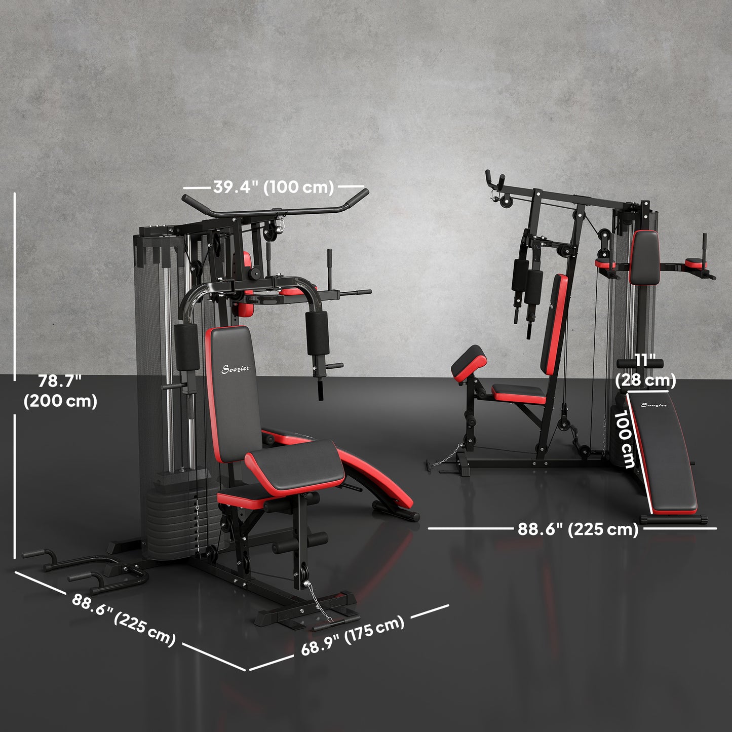Soozier Multi Home Gym Equipment, Workout Station with Sit up Bench, Push up Stand, Dip Station, 99lbs Weights