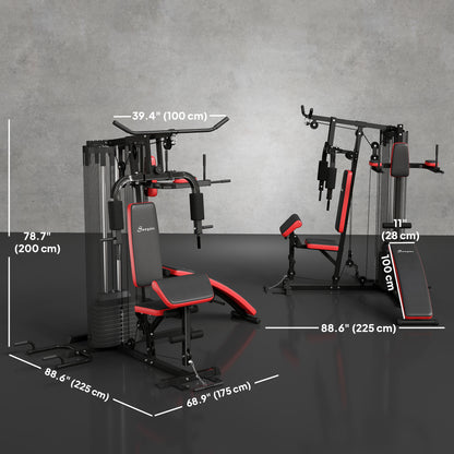 Soozier Multi Home Gym Equipment, Workout Station with Sit up Bench, Push up Stand, Dip Station, 99lbs Weights