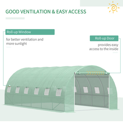 19.7' x 9.8' x 6.6' Large Walk-in Greenhouse Garden Plant Seed Growing Tent Tunnel Shed with Windows and Door Green