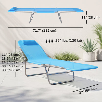 Outdoor Lounge Chair, Portable Adjustable Reclining Seat Folding Chaise Lounge Patio Camping Beach Tanning Chair Bed wit