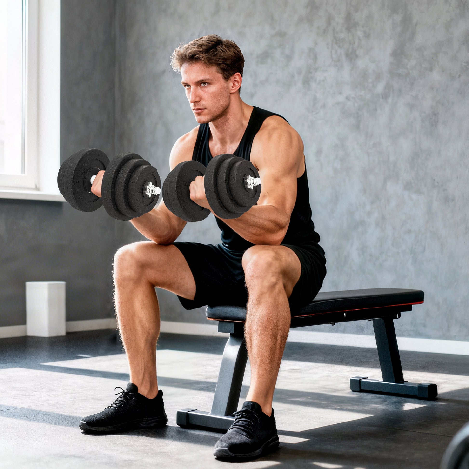 Soozier Adjustable 2 x 44lbs Weight Dumbbell Set for Weight Fitness Training Exercise Fitness Home Gym Equipment, Black 