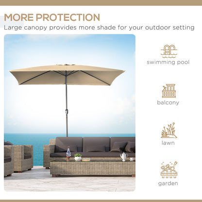 6.5x10ft Patio Umbrella, Rectangle Market Umbrella with Aluminum Frame and Crank Handle, Garden Parasol Outdoor Sunshade