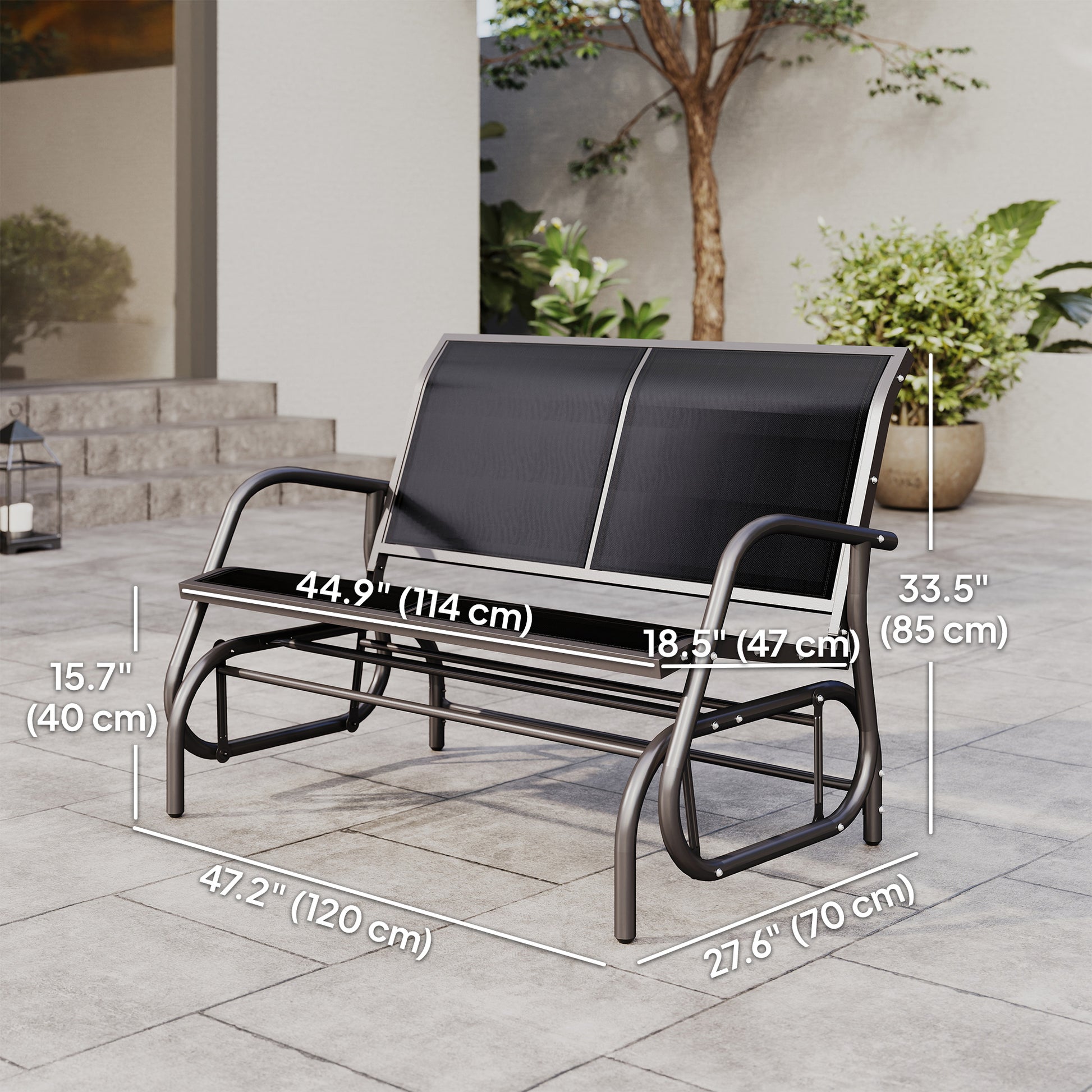 Patio Double Glider Bench Swing Chair Rocker Heavy-Duty Loveseat Outdoor Garden Rocking Bench Steel Frame Sling Fabric S