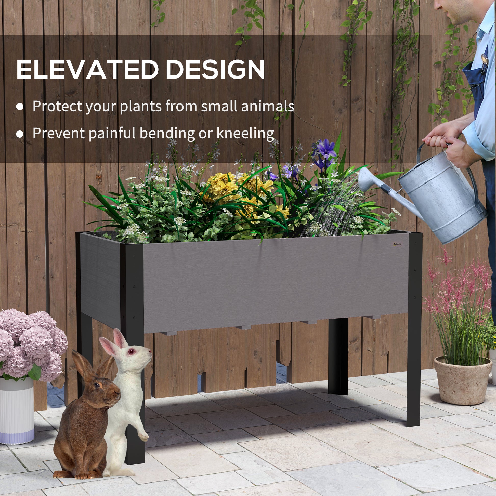 Raised Garden Bed, Elevated Planter Box, 47"x24"x29" with Legs, Metal Frame, Wooden Planter Pot for Backyard, Patio to G
