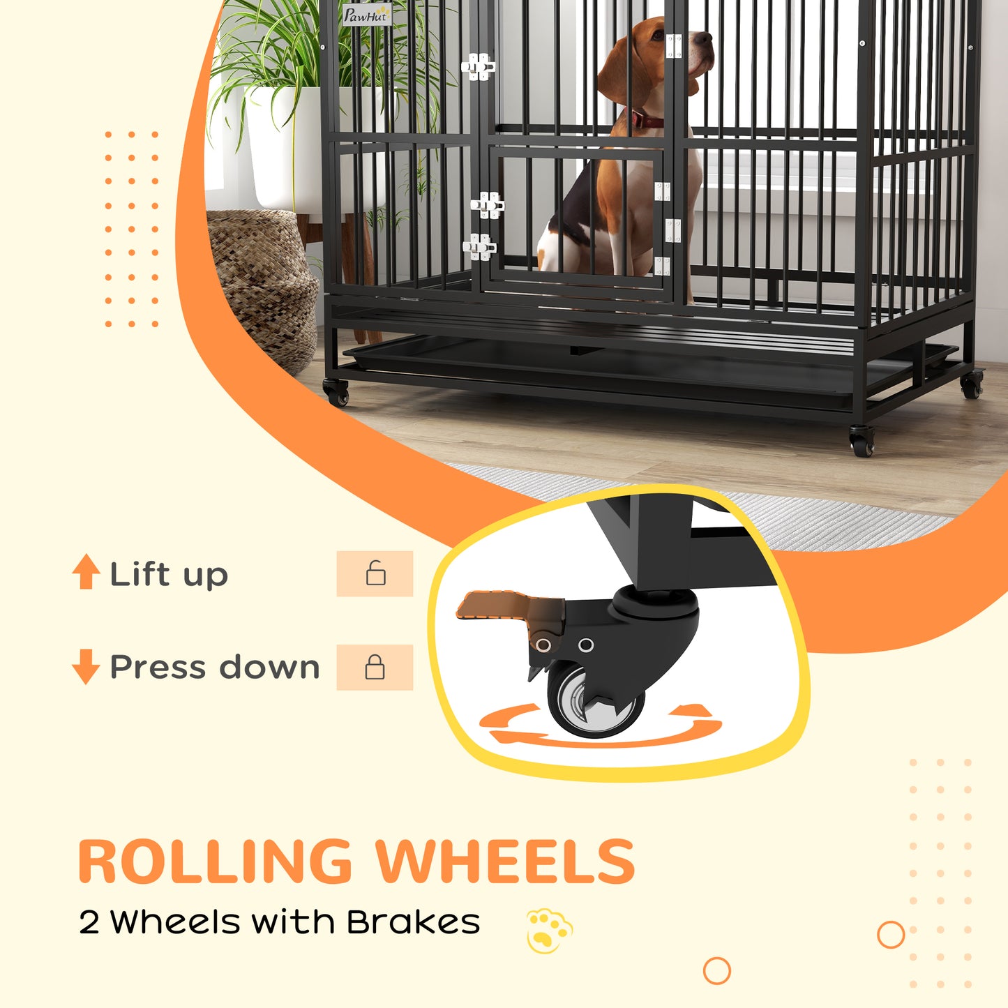 49" Heavy Duty Dog Crate with Removable Tray, Doors, Openable Roof, for Large and Extra Large Dogs, Black