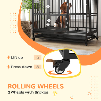 49" Heavy Duty Dog Crate with Removable Tray, Doors, Openable Roof, for Large and Extra Large Dogs, Black