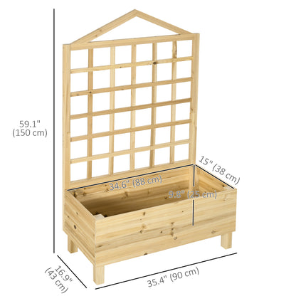 Distressed Wood Planter Box with Trellis, Raised Garden Bed for Outdoor Plants Flowers Herbs, Natural