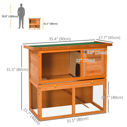 Wooden Rabbit Hutch, Indoor Outdoor Bunny Cage with Run, 2- Level Guinea Pig House with Slide-Out Tray, Waterproof Roof,
