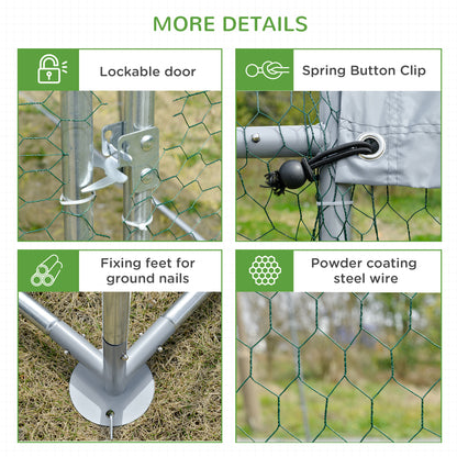 Galvanized Large Metal Chicken Coop Cage Walk-in Enclosure Poultry Hen Run House Playpen Rabbit Hutch with Cover for Out