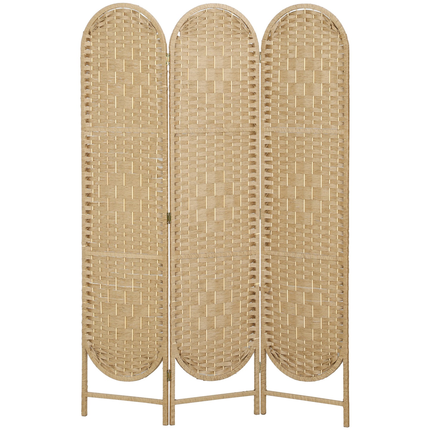 Bohemian Privacy Screen, Folding Room Divider with 3 Panels and Arched Top for Bedroom Living Room Office, Natural Wood