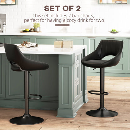 Swivel Bar Stools Set of 2 with Footrest, Faux Leather Upholstered Counter Height Barstools with Round Metal Base