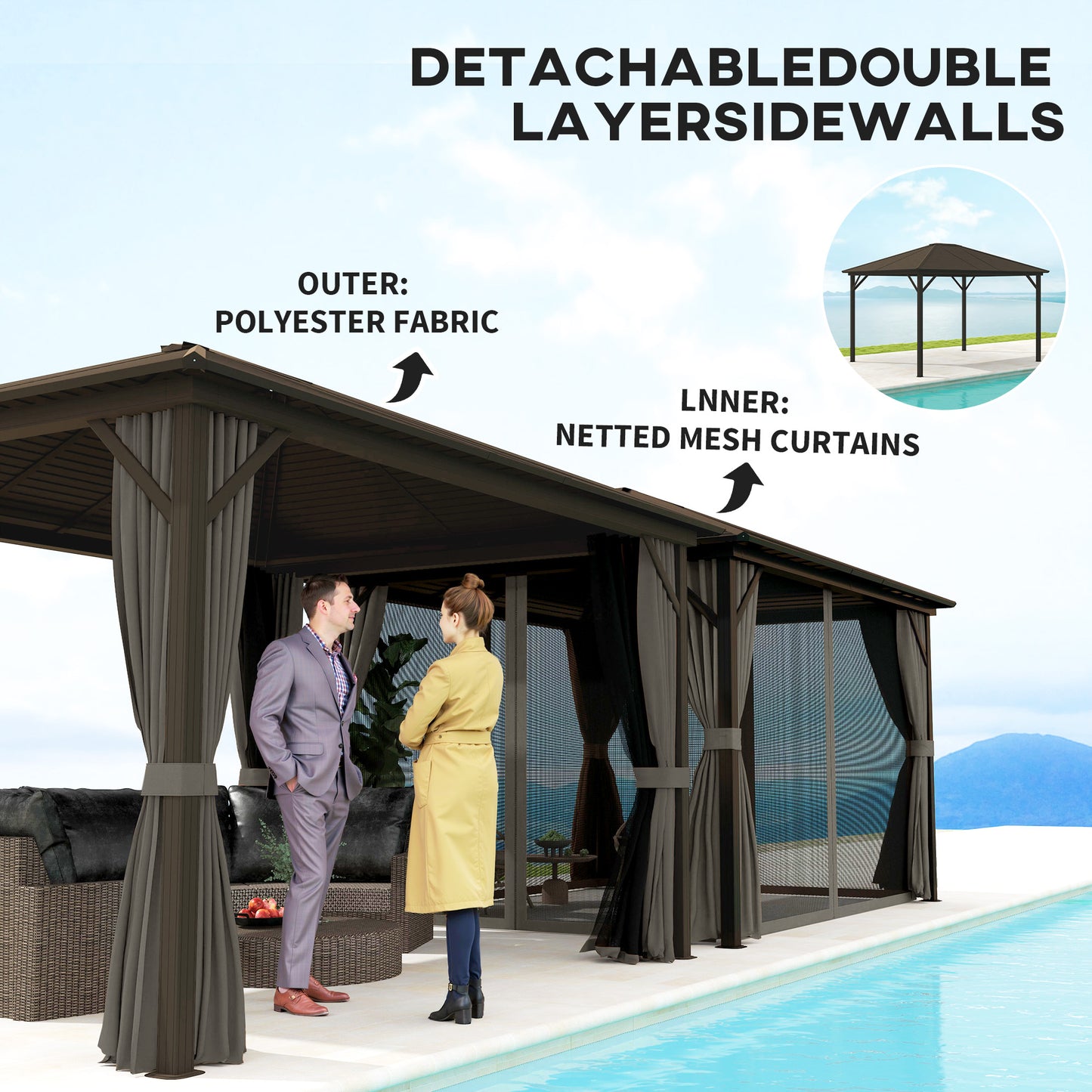 10' x 12' Deluxe Hardtop Gazebo with Metal Roof, Aluminum Frame Patio Gazebo Garden Sun Shelter Outdoor Pavilion with Cu