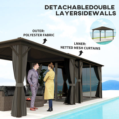 10' x 12' Deluxe Hardtop Gazebo with Metal Roof, Aluminum Frame Patio Gazebo Garden Sun Shelter Outdoor Pavilion with Cu