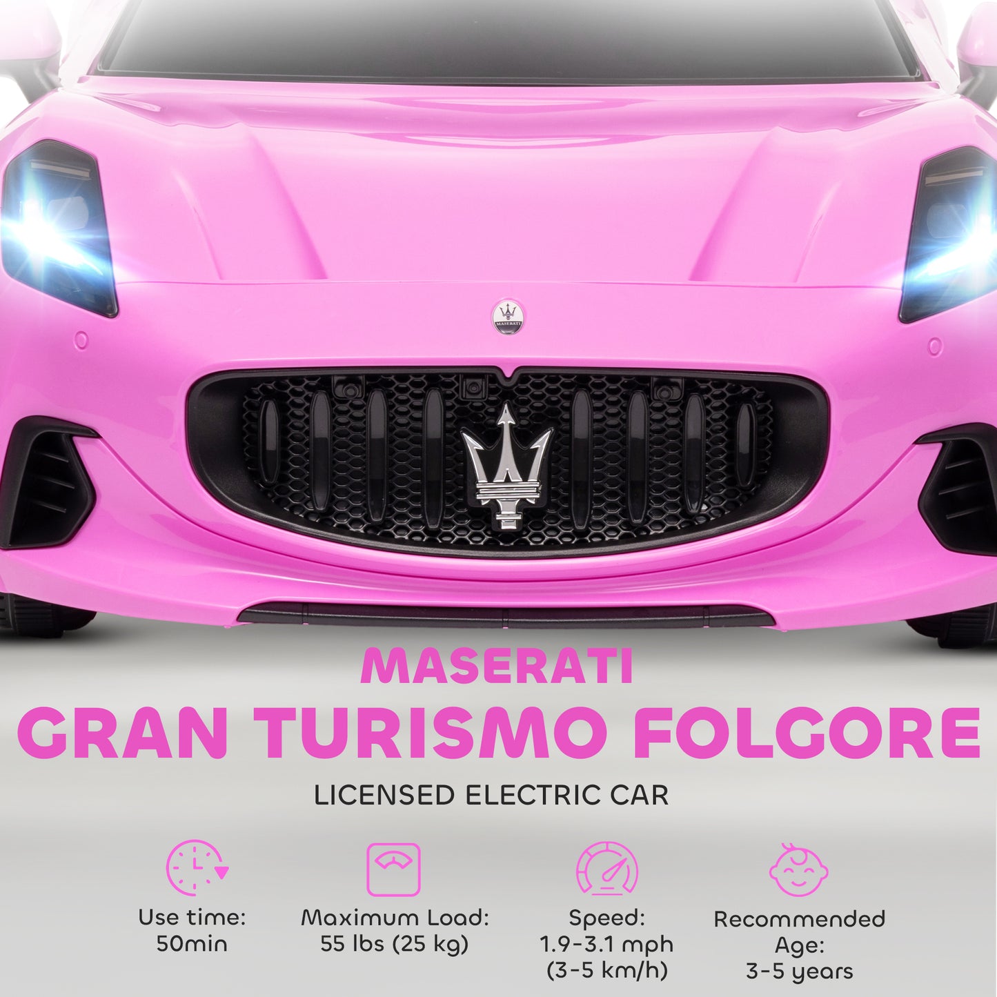 Qaba 12V Maserati Gran Turismo Licensed Kids Electric Car w/ Remote Control, Soft Start, LED Lights, Music, Horn, MP3, P