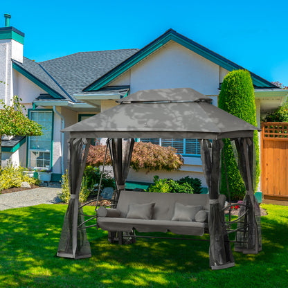 3 Person Outdoor Patio Daybed, 3 in 1 Canopy Gazebo Swing Chair Garden Hammock with Sun Shade, Mesh Mosquito and Net, Da