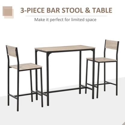 Industrial Bar Table Set Counter Height 3 Piece and 2 High Back Stools Set Dining Table Set Natural Wood