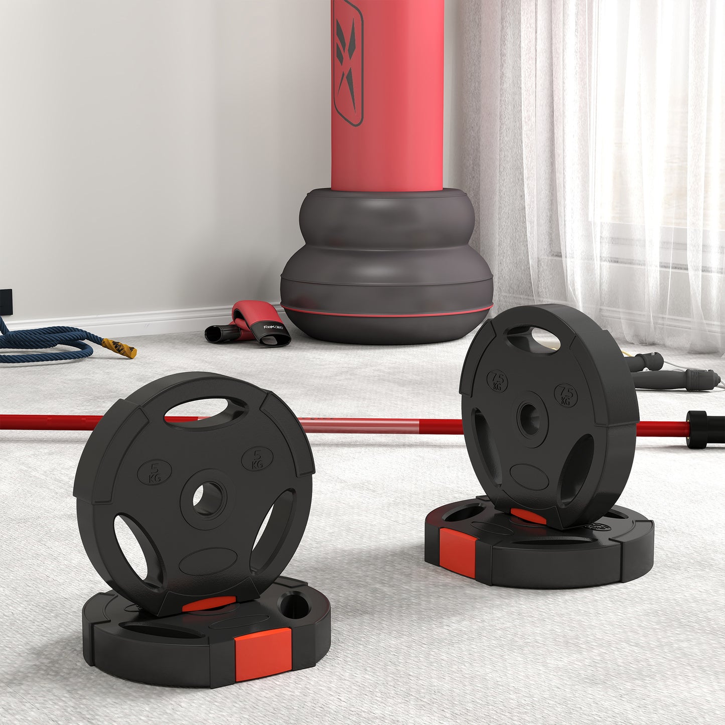 Soozier 1-Inch Weight Plates, Barbell Weights Set for Weightlifting and Strength Training, 2 x 17lbs + 2 x 11lbs