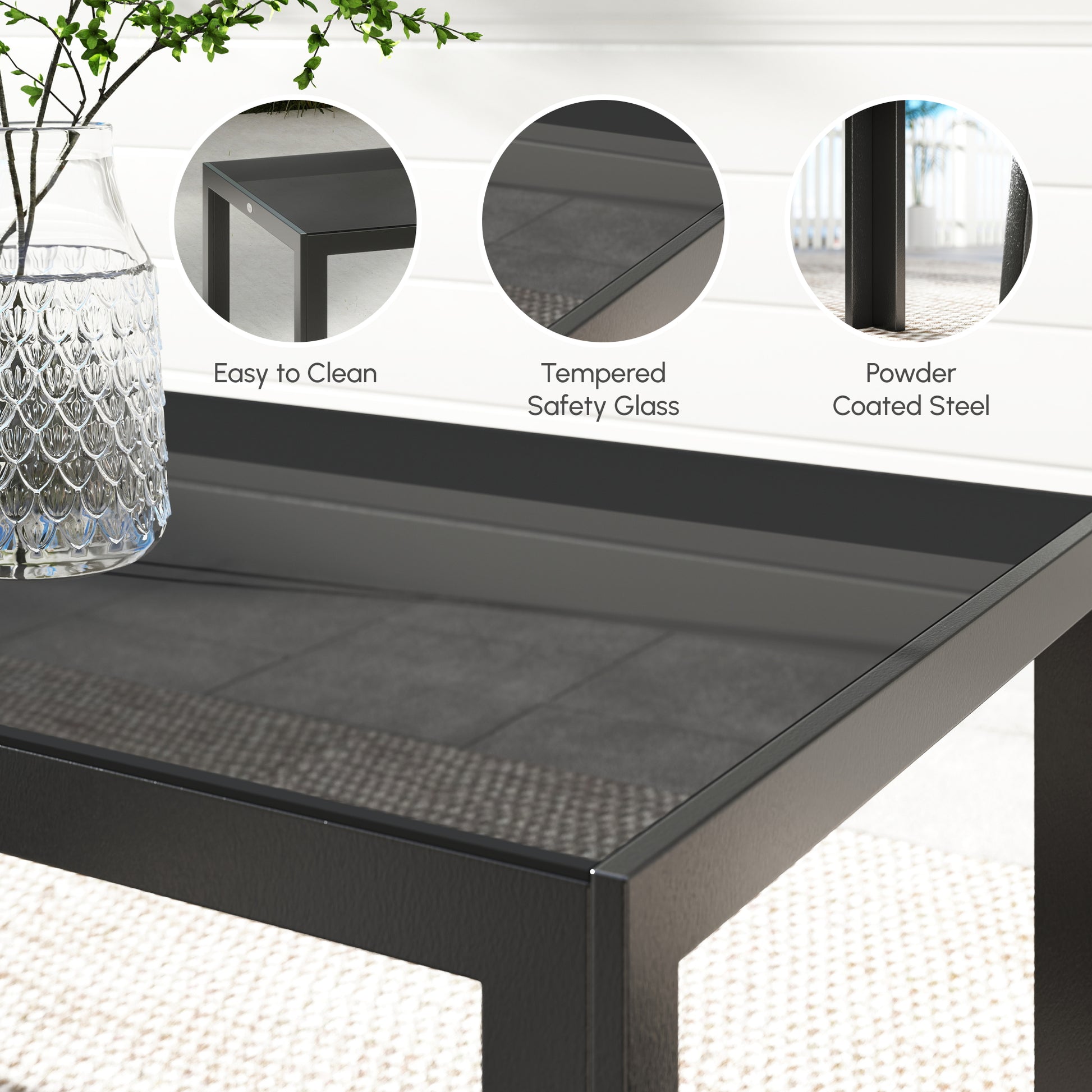 Outdoor Dining Sets for 8 with Stackable Chairs, Patio Dining Set with Glass Top Table for Garden, Patio, Backyard, Dark