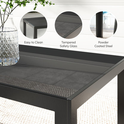 Outdoor Dining Sets for 8 with Stackable Chairs, Patio Dining Set with Glass Top Table for Garden, Patio, Backyard, Dark