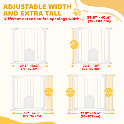 30"-41" Extra Wide Pet Gate Barrier with Small Door, 30"H Dog Gate with Safety Gate Barrier, Stair Pressure Fit, White