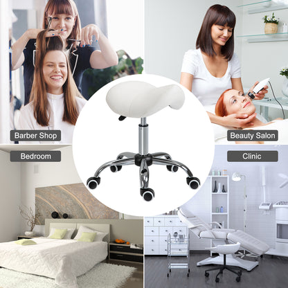 Ergonomic Saddle Stool with Wheels, Adjustable PU Leather Saddle Chair, 360° Swivel, No Back Pain, Healthy Posture, Salo