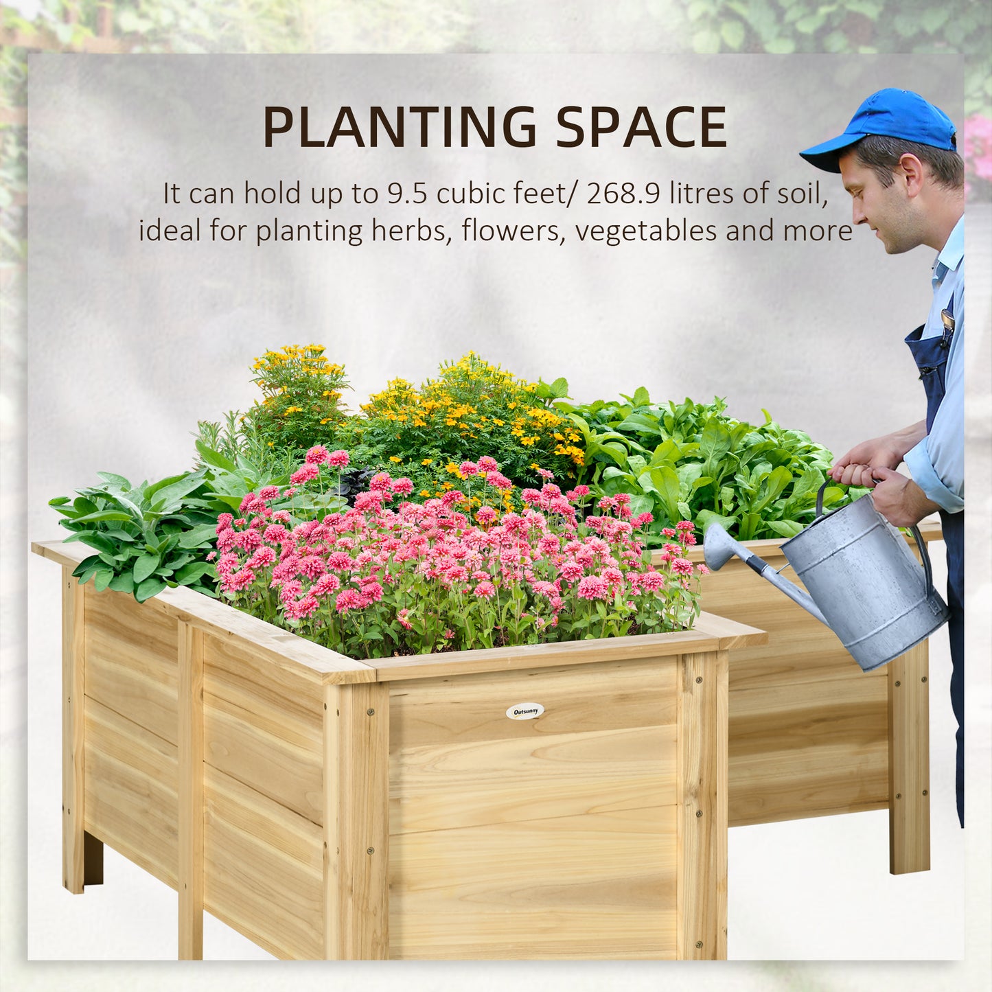 Raised Garden Bed, 47.2" x 47.2" x 19.7" Wooden Elevated Planter Box Outdoor with Legs, for Vegetables, Flowers, Herbs, 