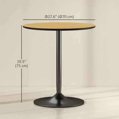27.6" Round Kitchen Table for 2, Modern Small Dining Table with Wood Veneer, Steel Base for Dining Room, Natural
