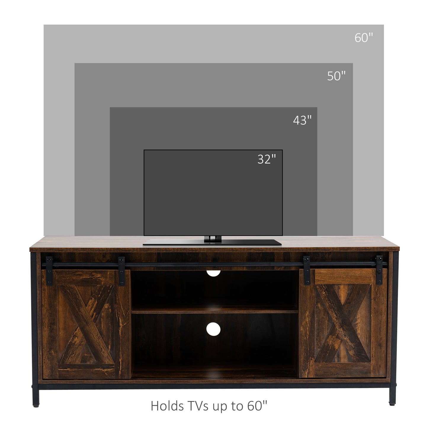 Industrial TV Stand for TVs up to 60", TV Console with Storage and 2 Sliding Barn Doors, Freestanding Entertainment Unit