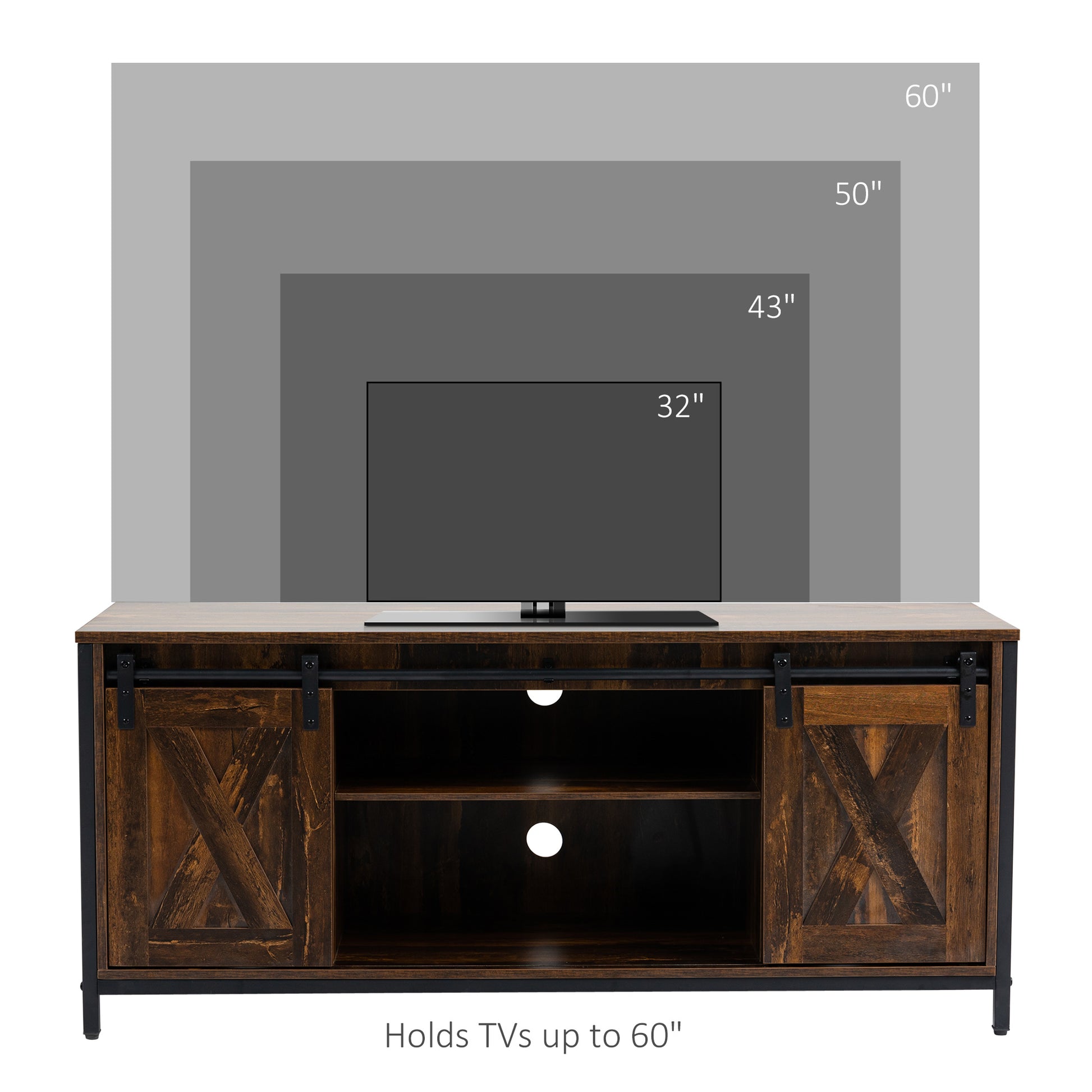 Industrial TV Stand for TVs up to 60", TV Console with Storage and 2 Sliding Barn Doors, Freestanding Entertainment Unit
