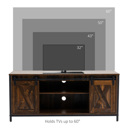 Industrial TV Stand for TVs up to 60", TV Console with Storage and 2 Sliding Barn Doors, Freestanding Entertainment Unit