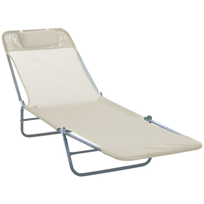 Outdoor Lounge Chair, Portable Adjustable Reclining Seat Folding Chaise Lounge Patio Camping Beach Tanning Chair Bed wit