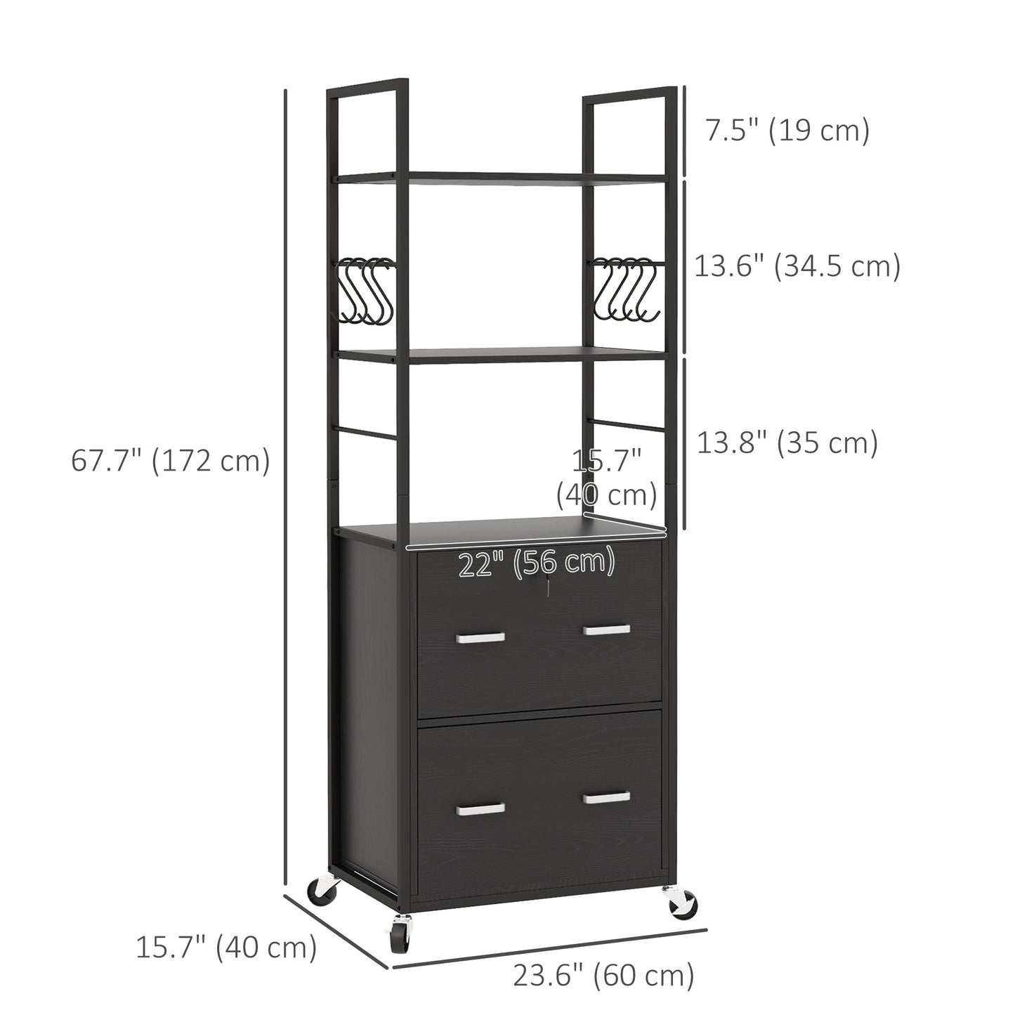 Mobile Filing Cabinet 2 Drawer File Cabinet with Key Adjustable Hanging Bar for Letter A4 and Legal Size Black