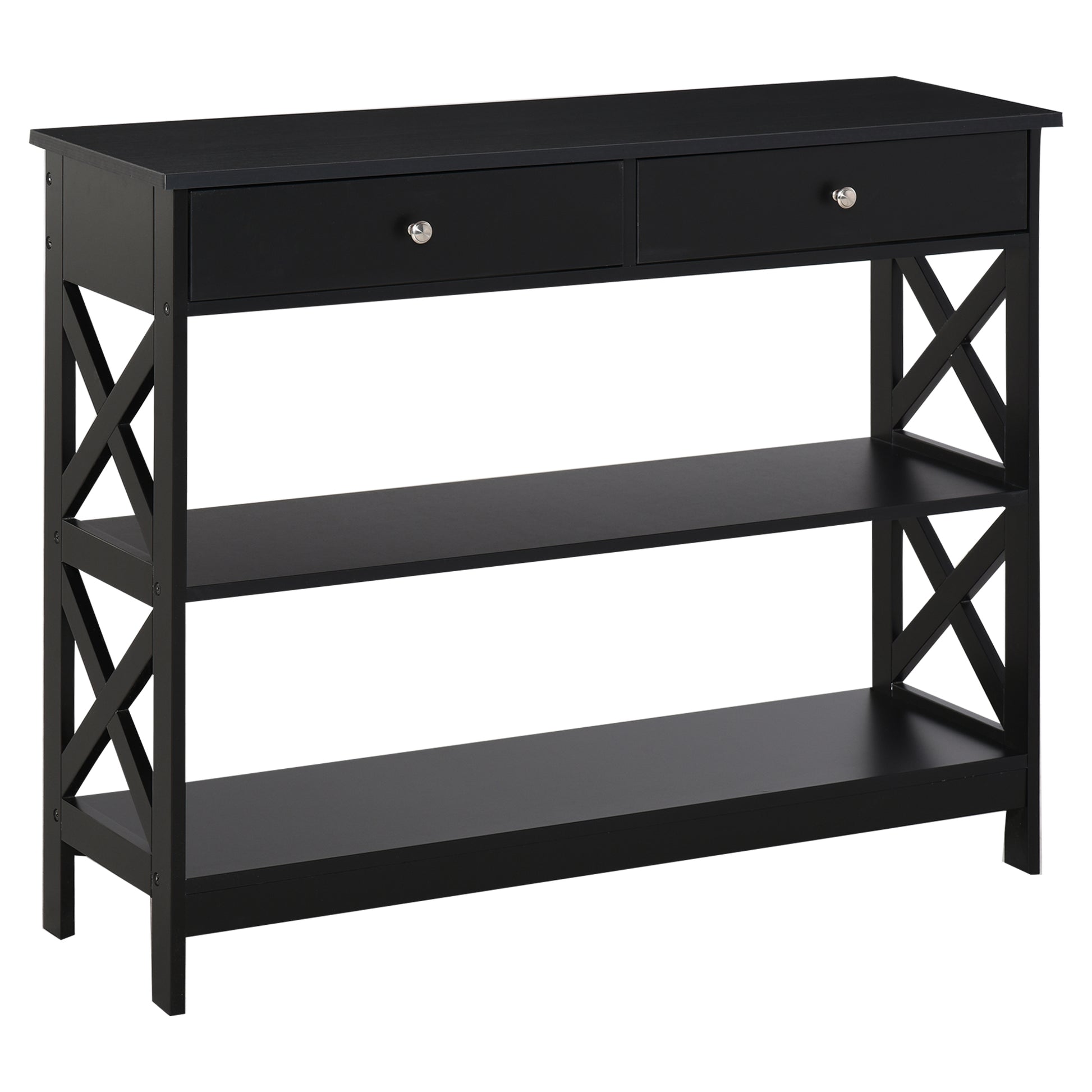 39" Console Table, Narrow Entryway Table with Storage Shelves, Drawers and X Frame for Behind Couch, Living Room, Hallwa