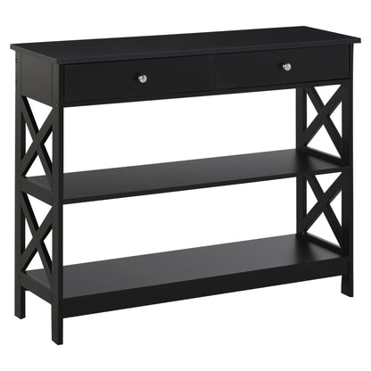 39" Console Table, Narrow Entryway Table with Storage Shelves, Drawers and X Frame for Behind Couch, Living Room, Hallwa