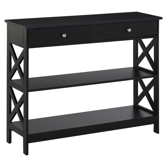 39" Console Table, Narrow Entryway Table with Storage Shelves, Drawers and X Frame for Behind Couch, Living Room, Hallwa