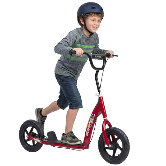 Kids Scooter with 12" EVA Big Tires, Street Bike Bicycle for Teens with Adjustable Height Handle for 5-12 Year Old, Red